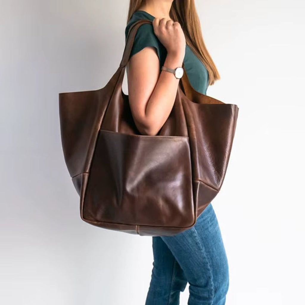 Women's Oversized Vegan Leather Magnetic-Closure Tote Bag
