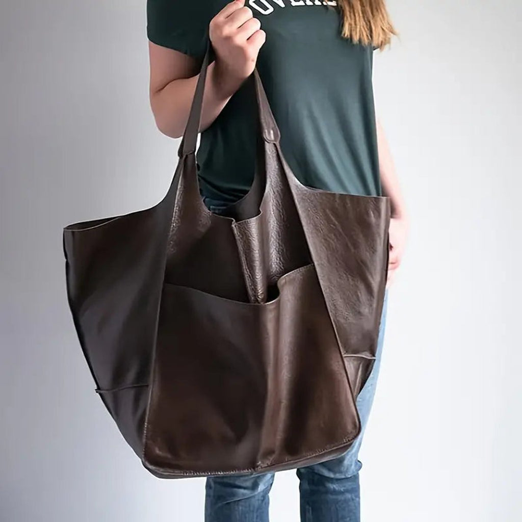Women's Oversized Vegan Leather Magnetic-Closure Tote Bag