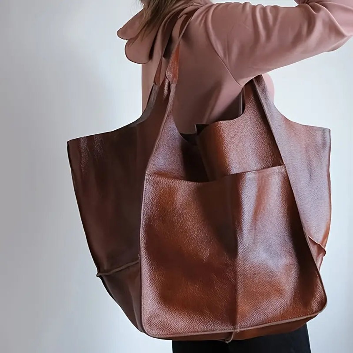 Women's Oversized Vegan Leather Magnetic-Closure Tote Bag