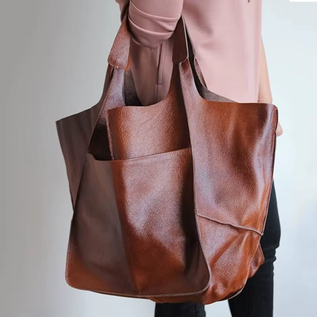 Women's Oversized Vegan Leather Magnetic-Closure Tote Bag