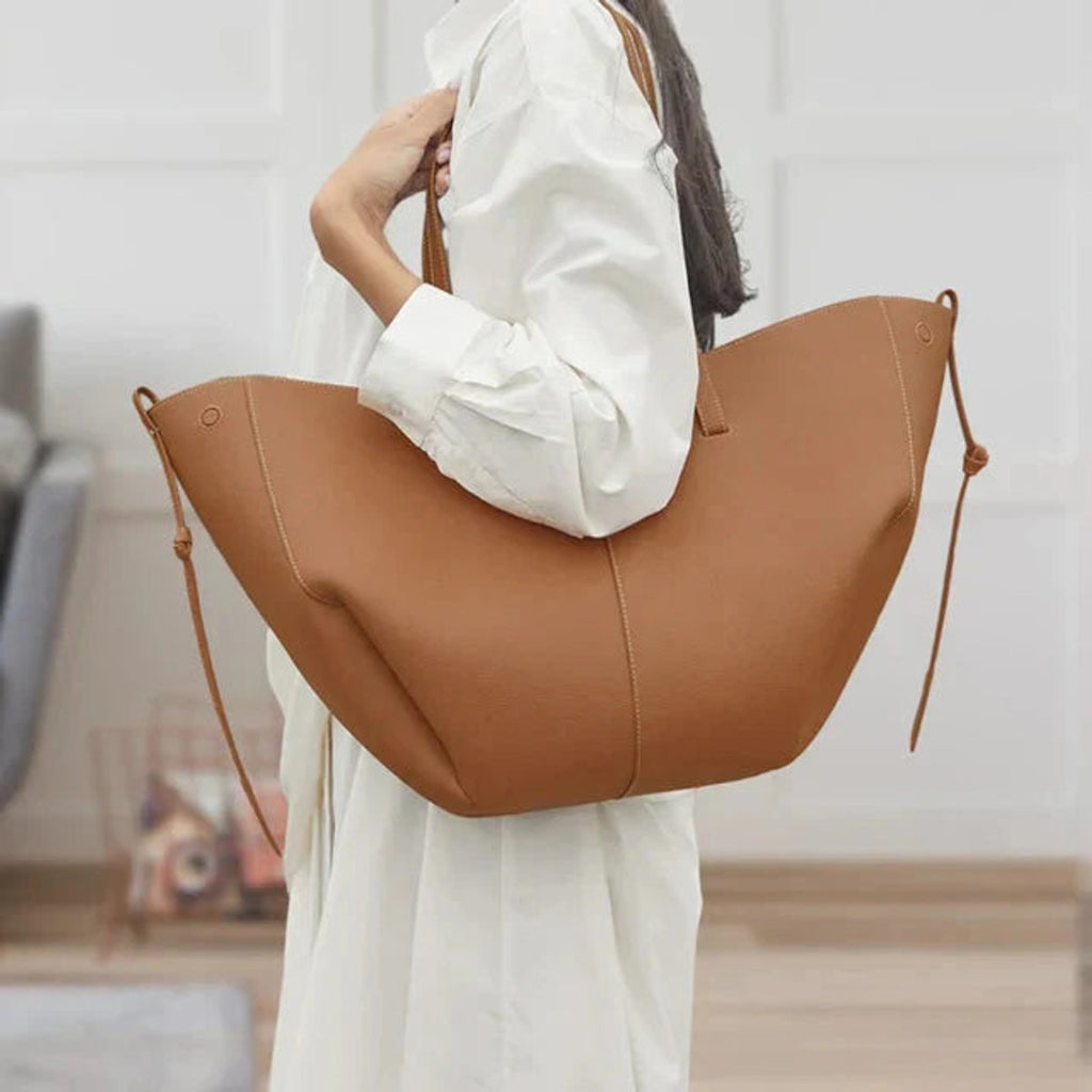 Women's Oversized Vintage Faux Leather Shoulder Tote Bag - Camel