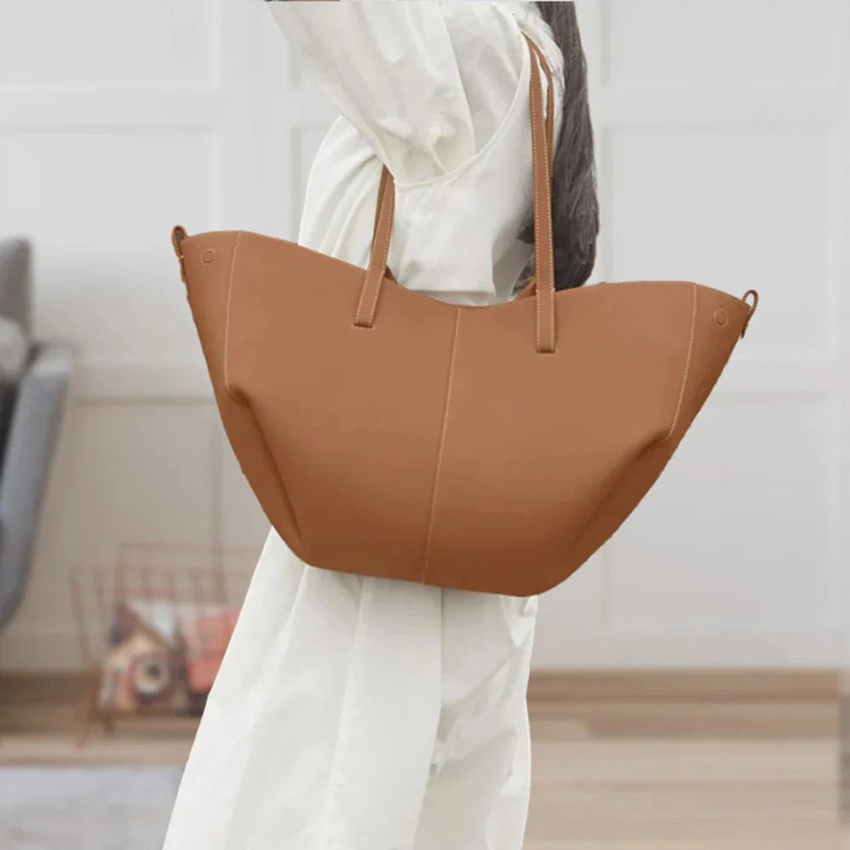 Women's Oversized Vintage Faux Leather Shoulder Tote Bag