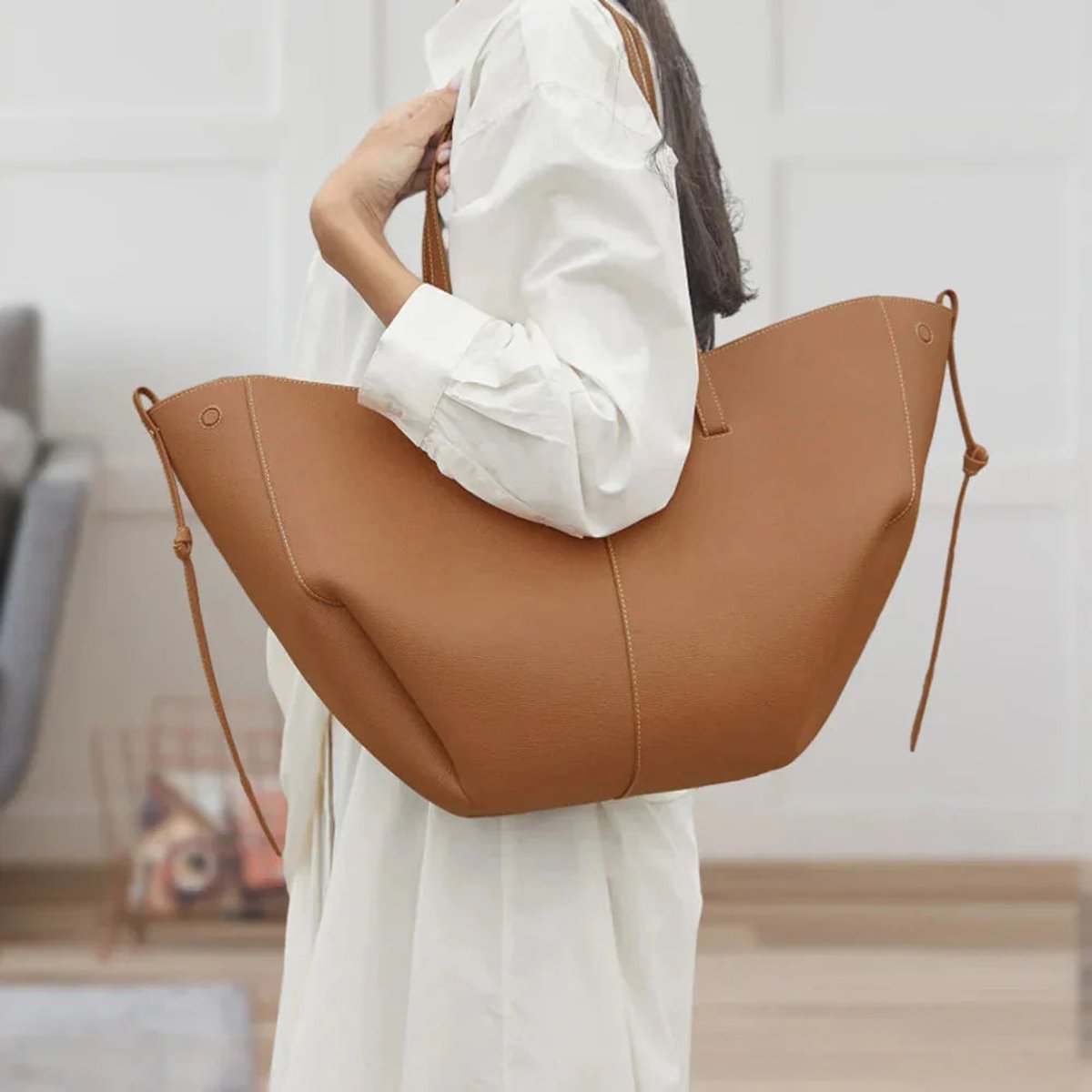 Women's Oversized Vintage Faux Leather Shoulder Tote Bag