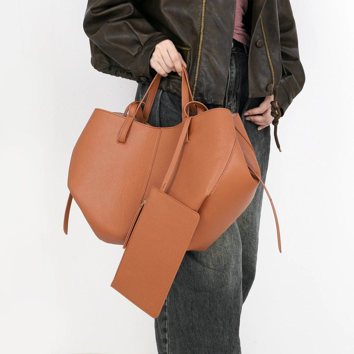Women's Oversized Vintage Faux Leather Shoulder Tote Bag