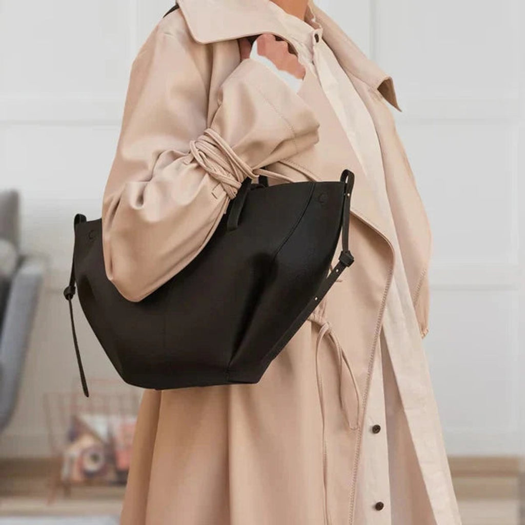 Women's Oversized Vintage Faux Leather Shoulder Tote Bag - Black