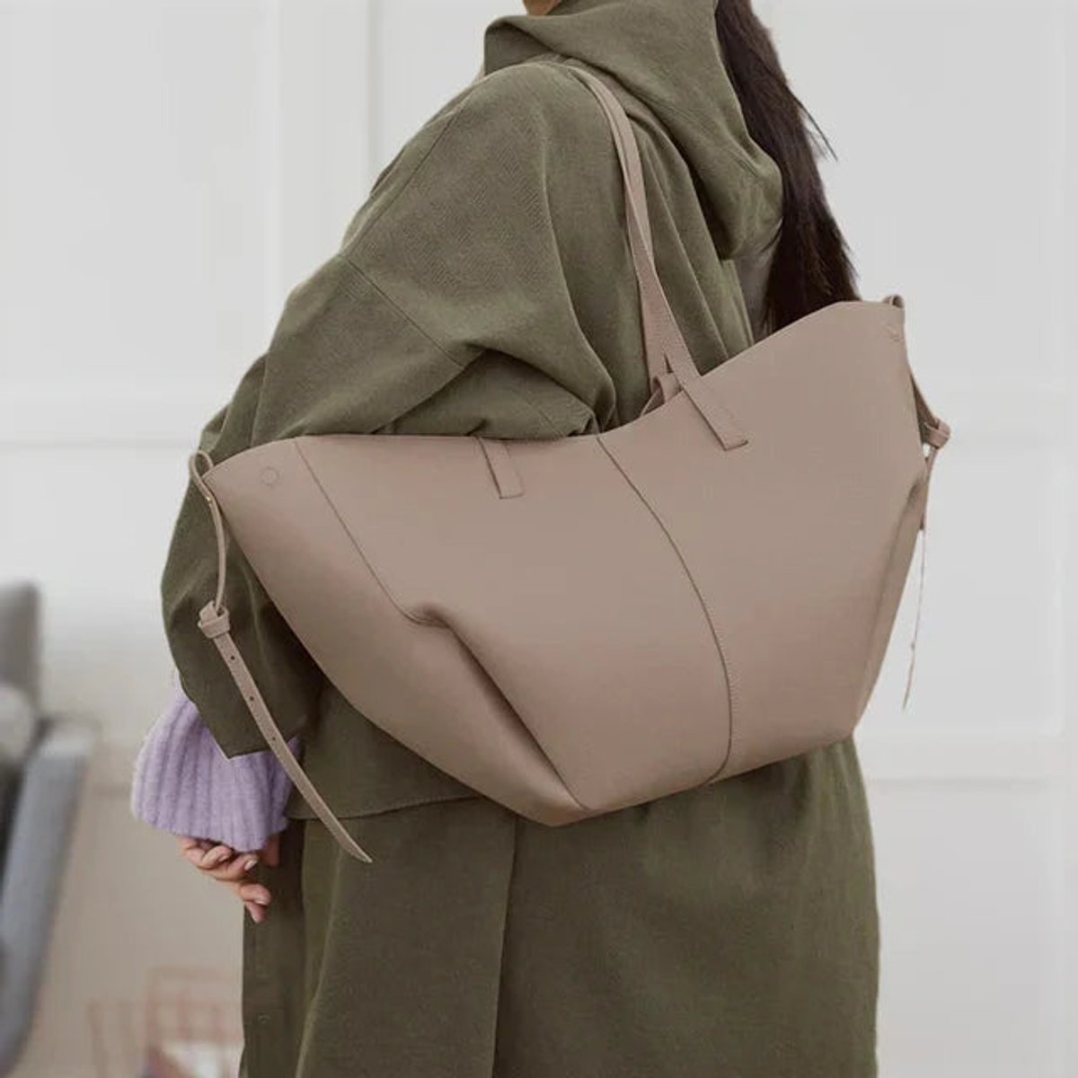 Women's Oversized Vintage Faux Leather Shoulder Tote Bag - Gray