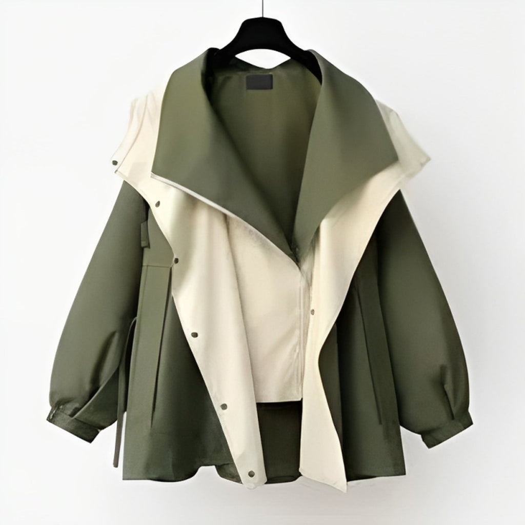 Women's Oversized Waterproof Snap-Front Trench Coat - Green