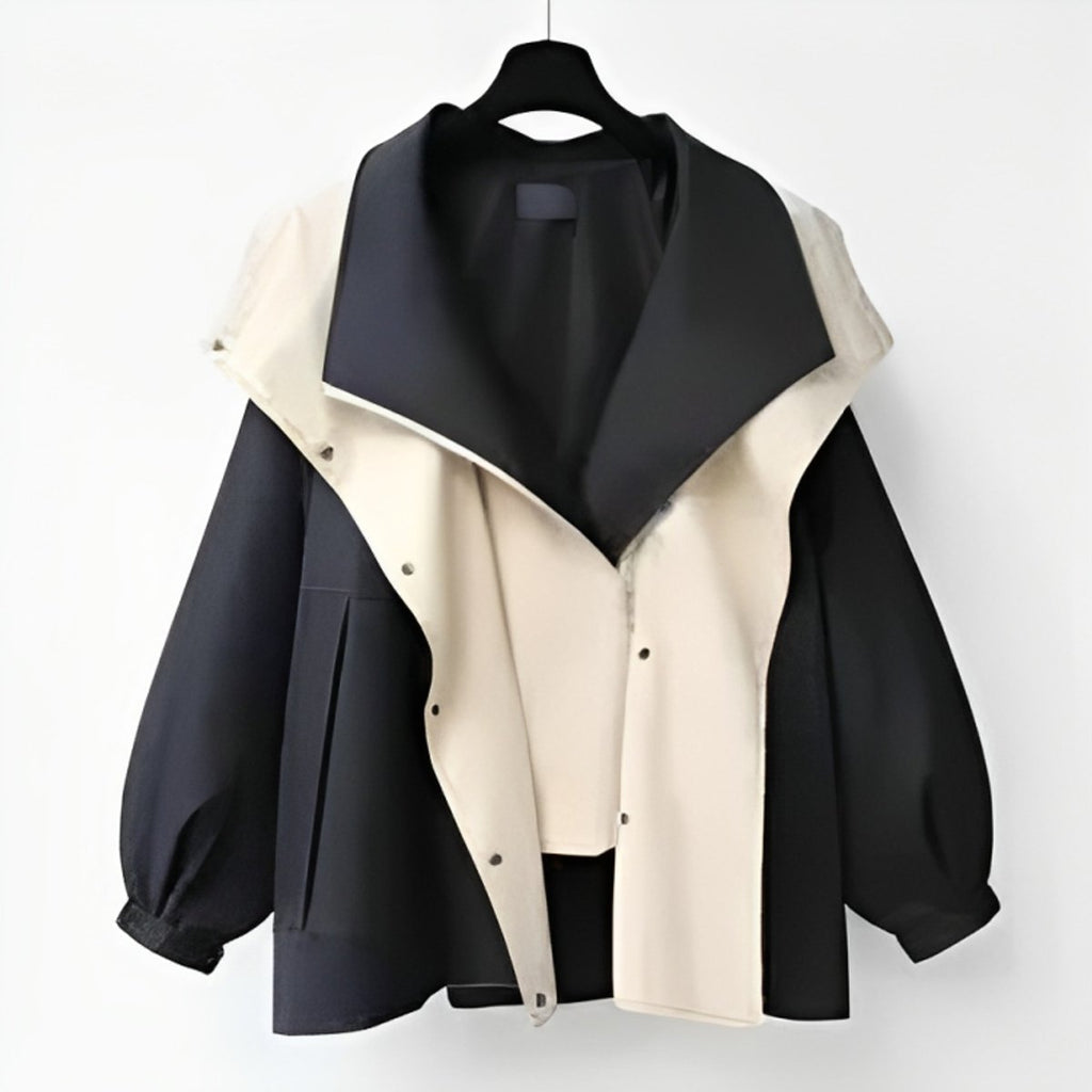 Women's Oversized Waterproof Snap-Front Trench Coat - Black