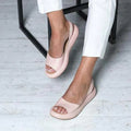 Women's Peep Toe Cushioned Flat Comfortable Sandals Slingback - Pink