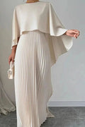 Women's Pleated Cape Overlay Maxi Evening Gown - Beige