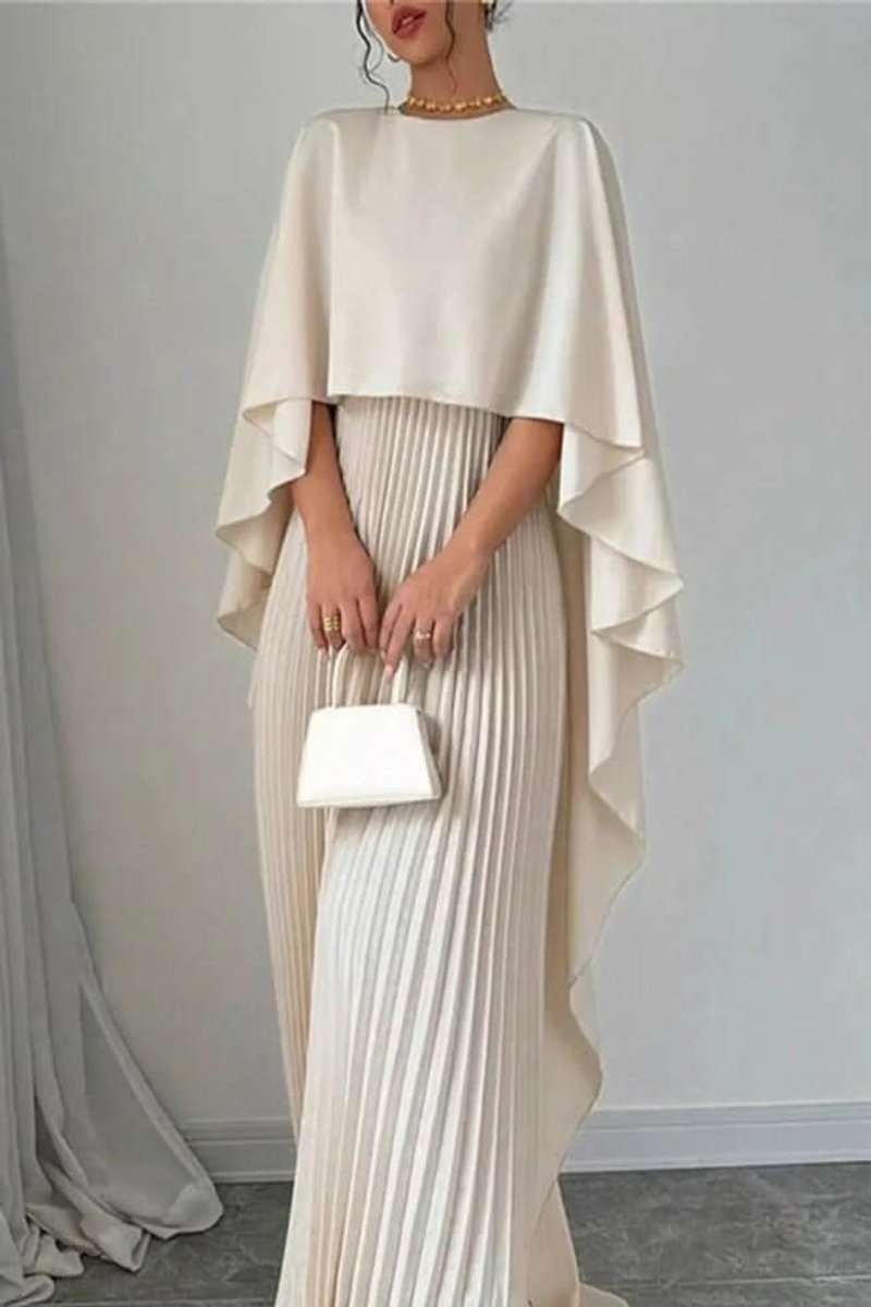 Women's Pleated Cape Overlay Maxi Evening Gown
