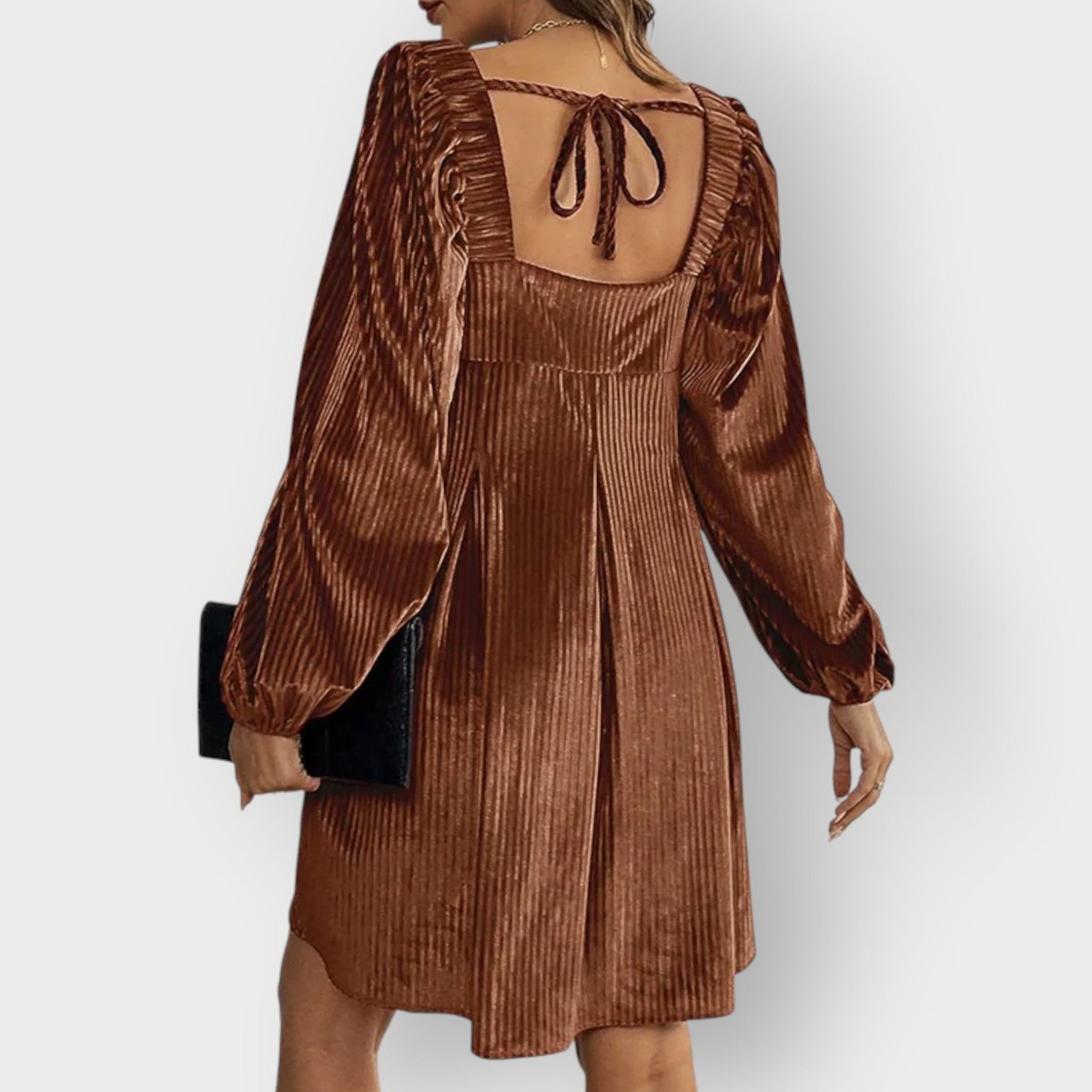 Women's Pleated Velvet Square-Neck Long-Sleeve Formal Dresses
