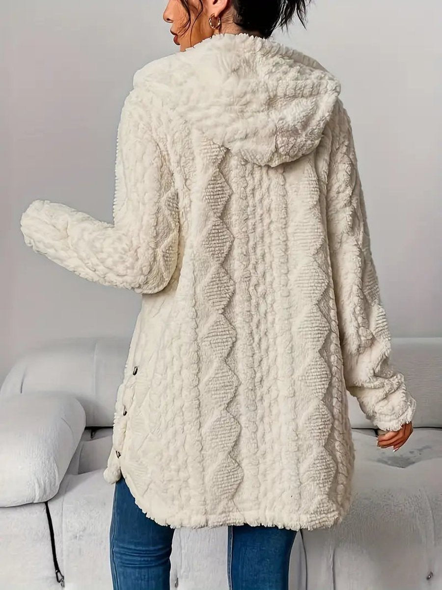 Women's Plush Hooded Button-Front Longline Cardigan