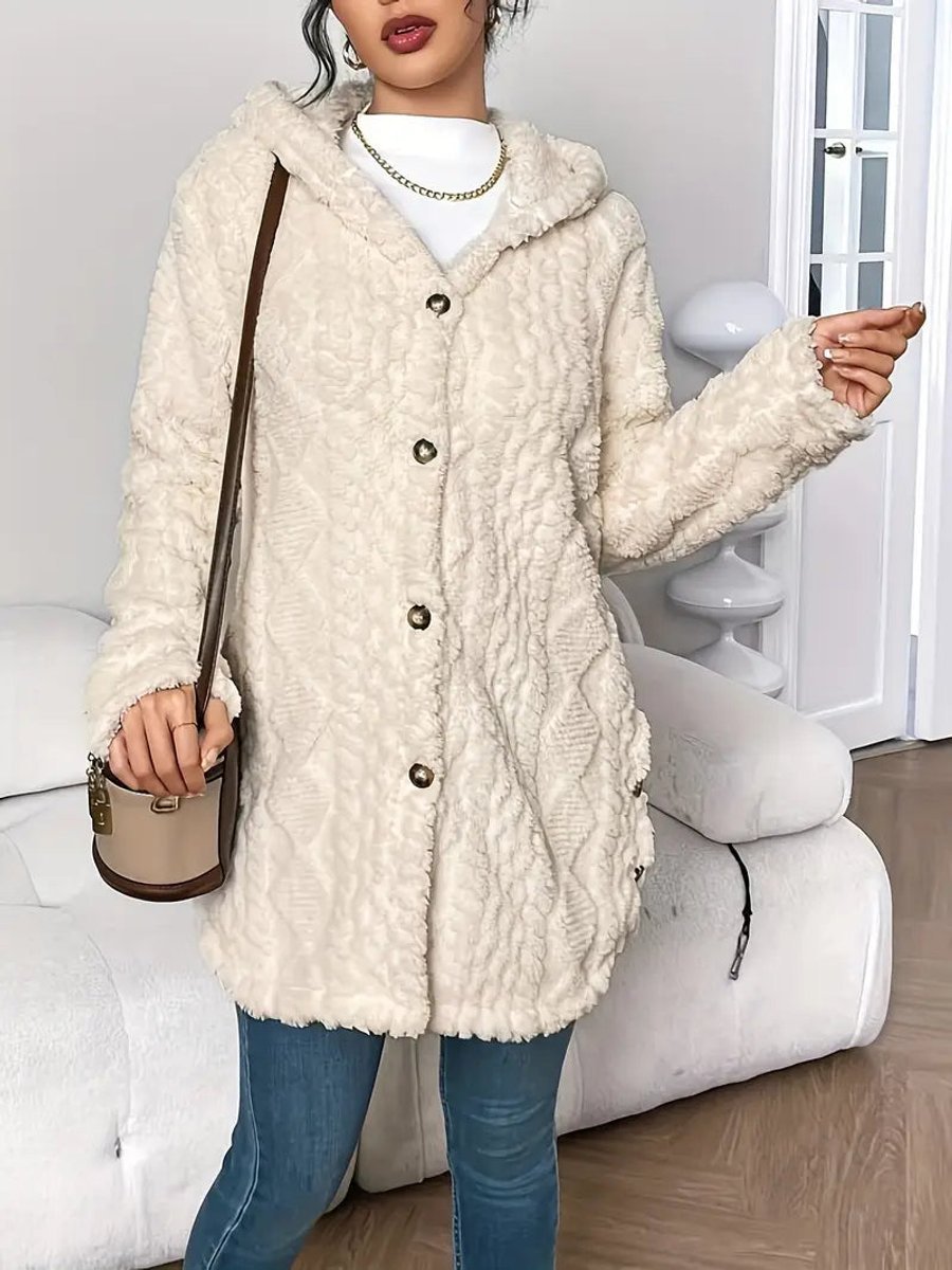 Women's Plush Hooded Button-Front Longline Cardigan