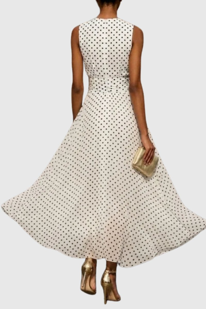 Women's Polka Dot Sleeveless Ruffle-Hem Maxi Evening Gown