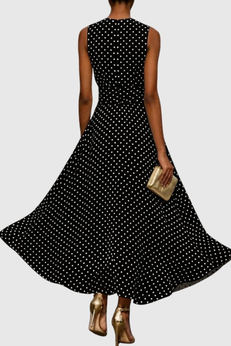 Women's Polka Dot Sleeveless Ruffle-Hem Maxi Evening Gown