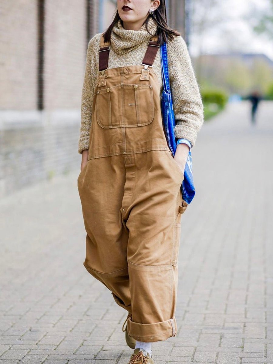 Women's Relaxed-Fit Adjustable-Strap Cotton Bib Overall