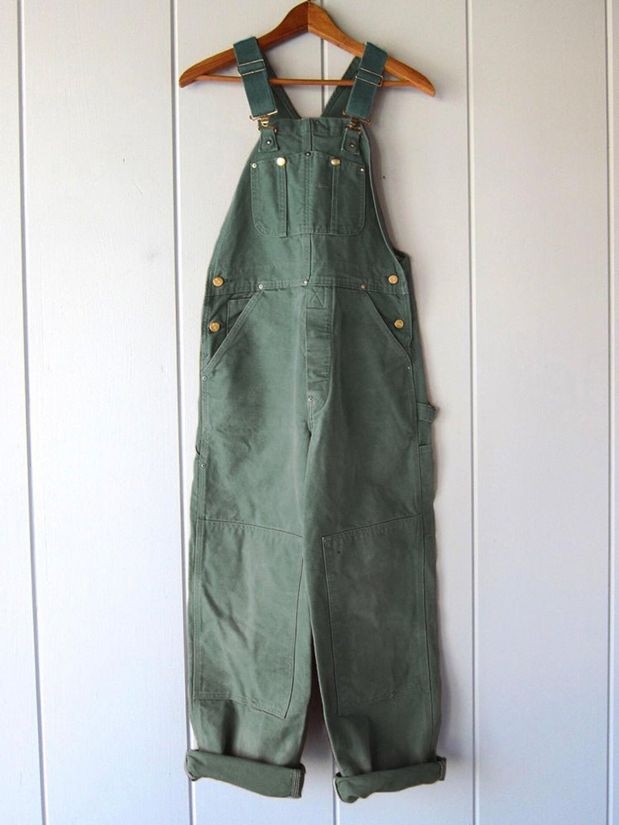 Women's Relaxed-Fit Adjustable-Strap Cotton Bib Overall - Green