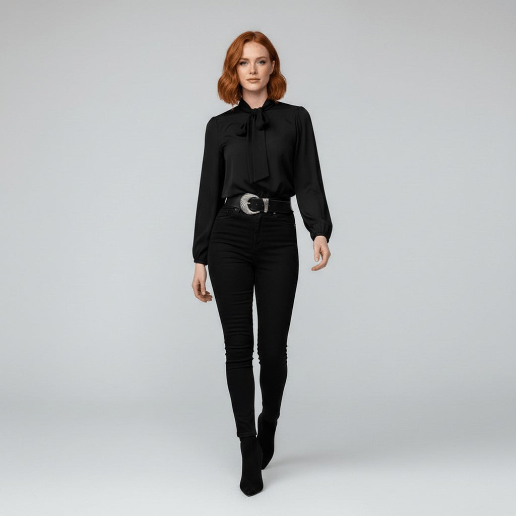Women's Relaxed-Fit Bow-Tie Neck Long-Sleeve Blouse