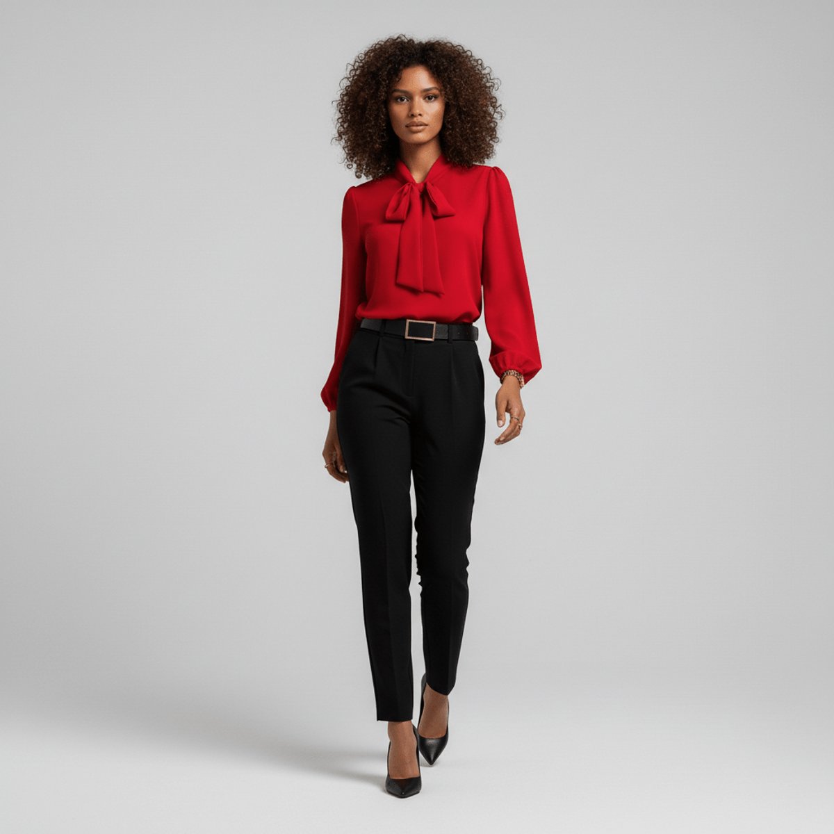 Women's Relaxed-Fit Bow-Tie Neck Long-Sleeve Blouse