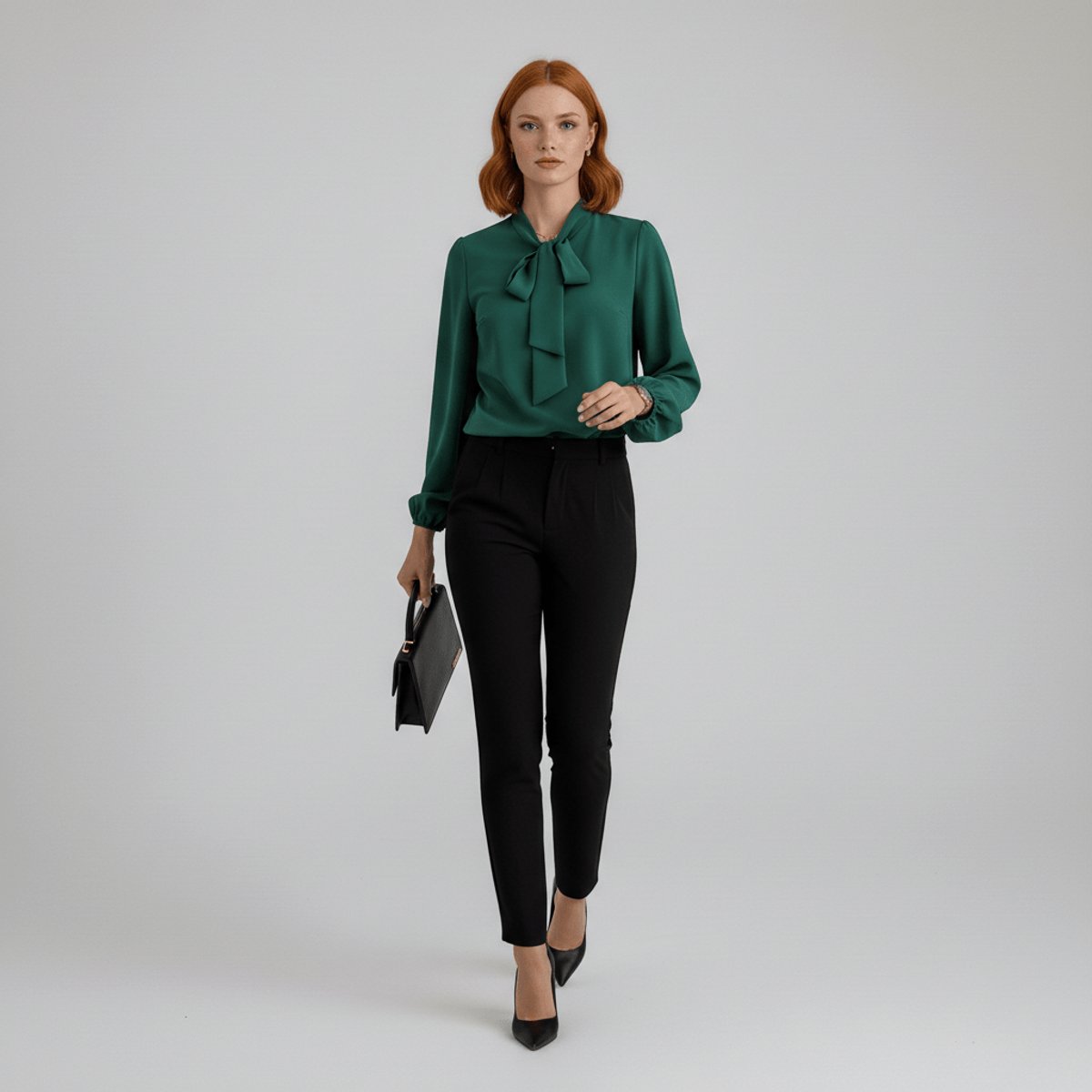 Women's Relaxed-Fit Bow-Tie Neck Long-Sleeve Blouse