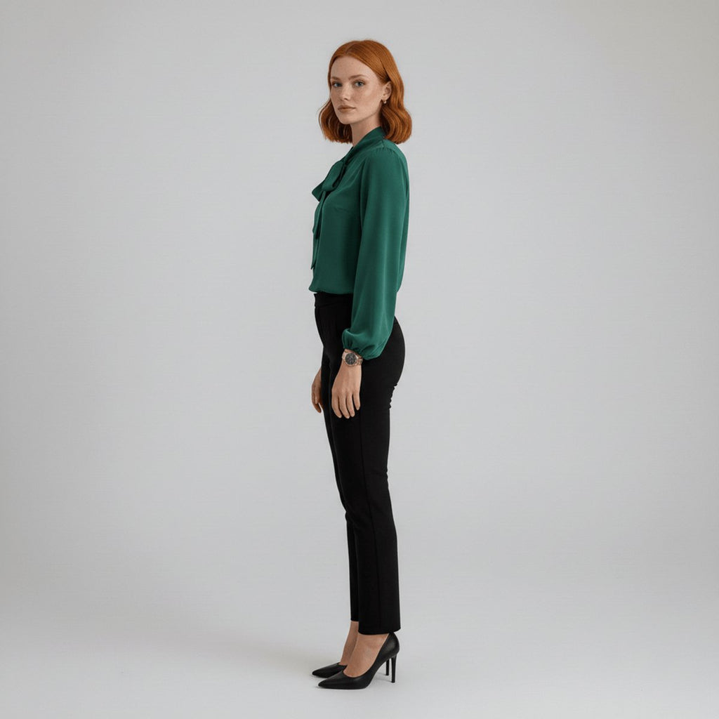 Women's Relaxed-Fit Bow-Tie Neck Long-Sleeve Blouse