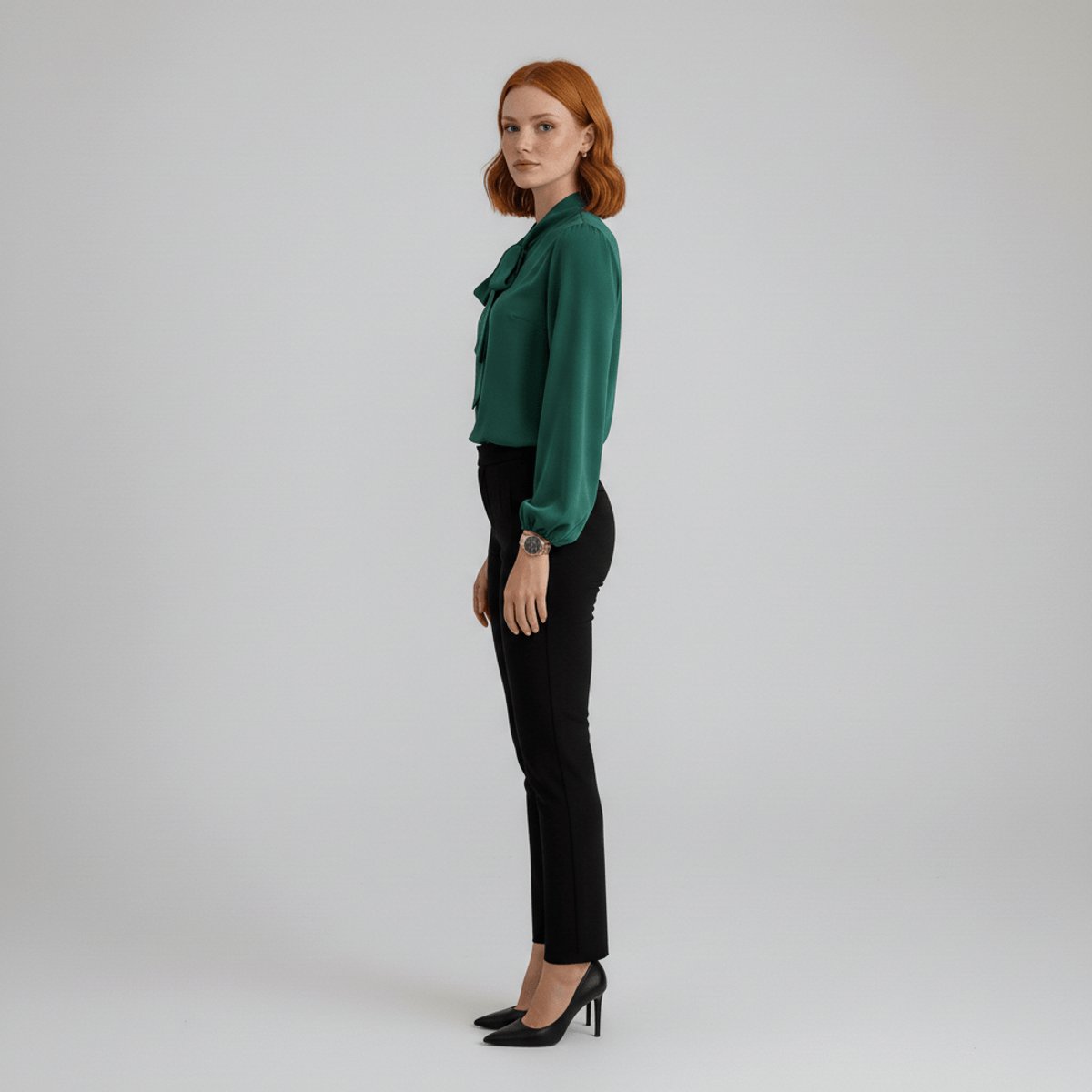 Women's Relaxed-Fit Bow-Tie Neck Long-Sleeve Blouse
