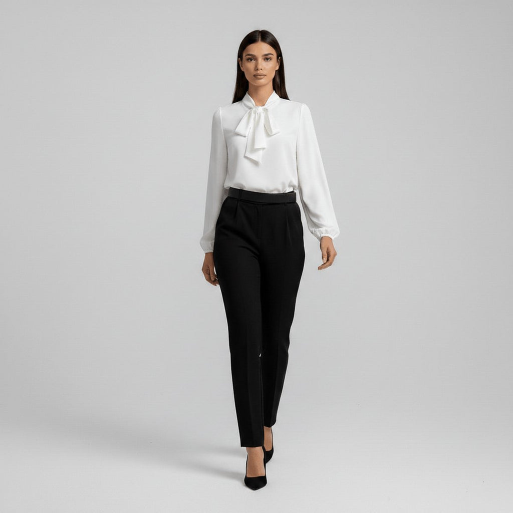 Women's Relaxed-Fit Bow-Tie Neck Long-Sleeve Blouse