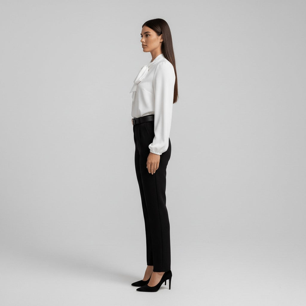 Women's Relaxed-Fit Bow-Tie Neck Long-Sleeve Blouse