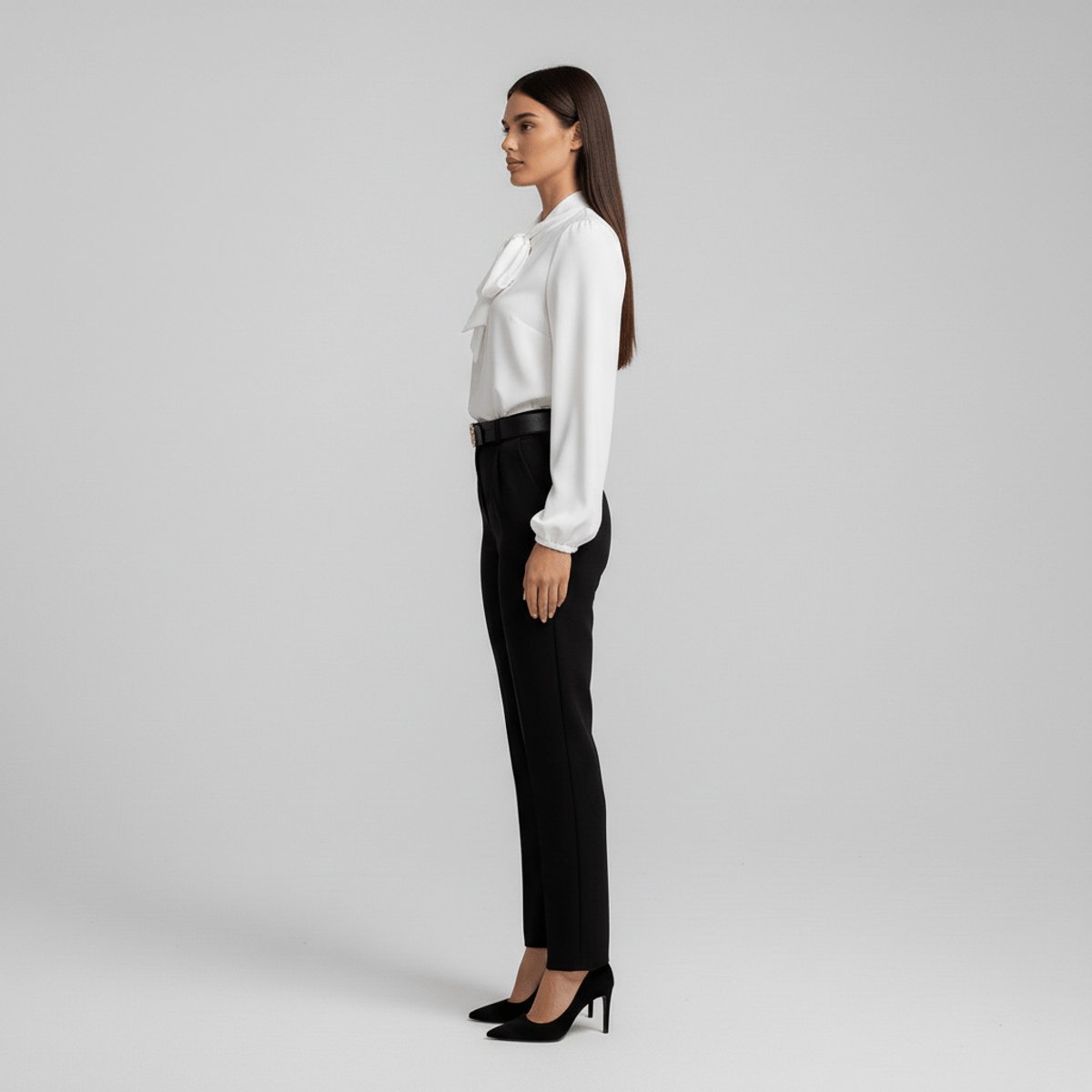 Women's Relaxed-Fit Bow-Tie Neck Long-Sleeve Blouse