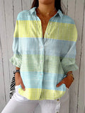 Women's Relaxed-Fit Button-Front Pastel Grid Blouse - Multicolor