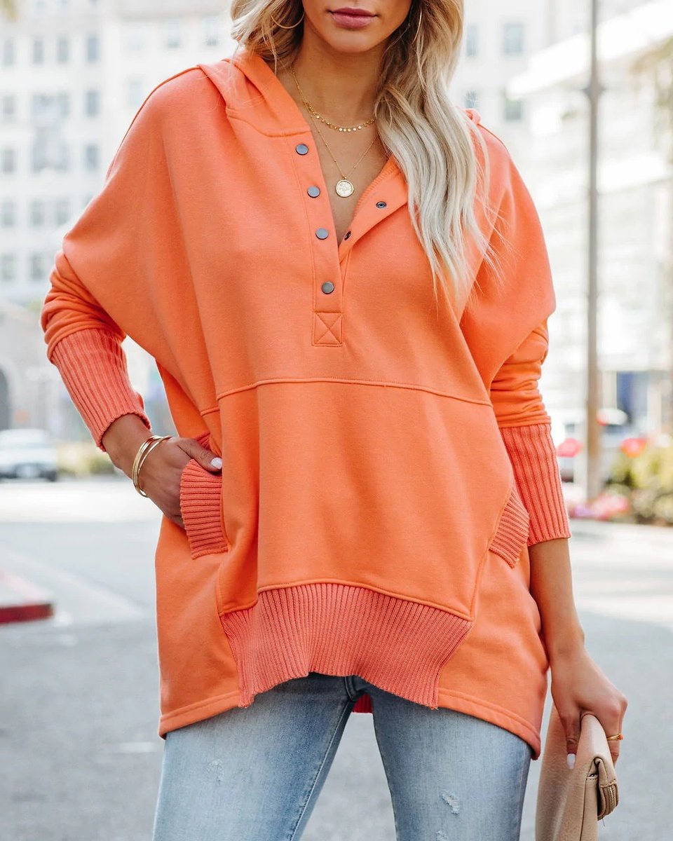 Women's Relaxed-Fit Hooded Long-Sleeve Polyester Tunic Sweatshirt