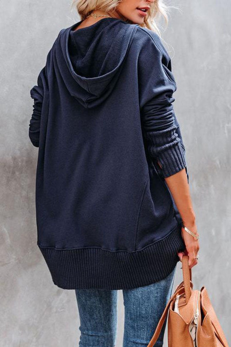 Women's Relaxed-Fit Hooded Long-Sleeve Polyester Tunic Sweatshirt