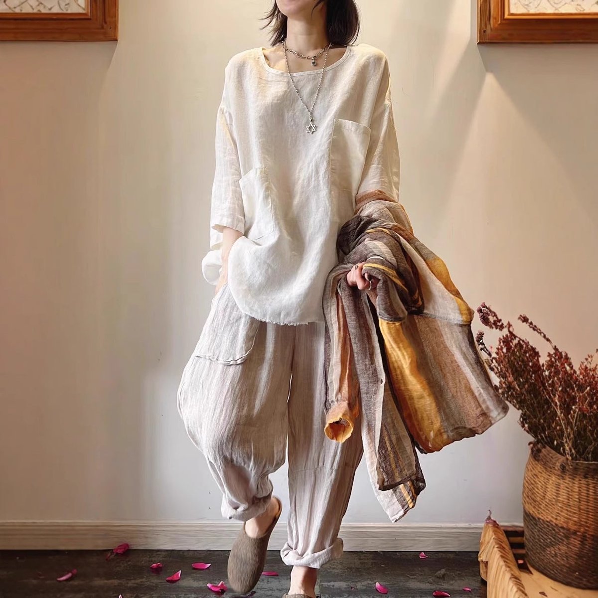 Women's Relaxed-Fit Linen Patch-Pocket Tunic