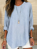 Women's Relaxed-Fit Long-Sleeve Striped Crew Neck Blouse - Blue