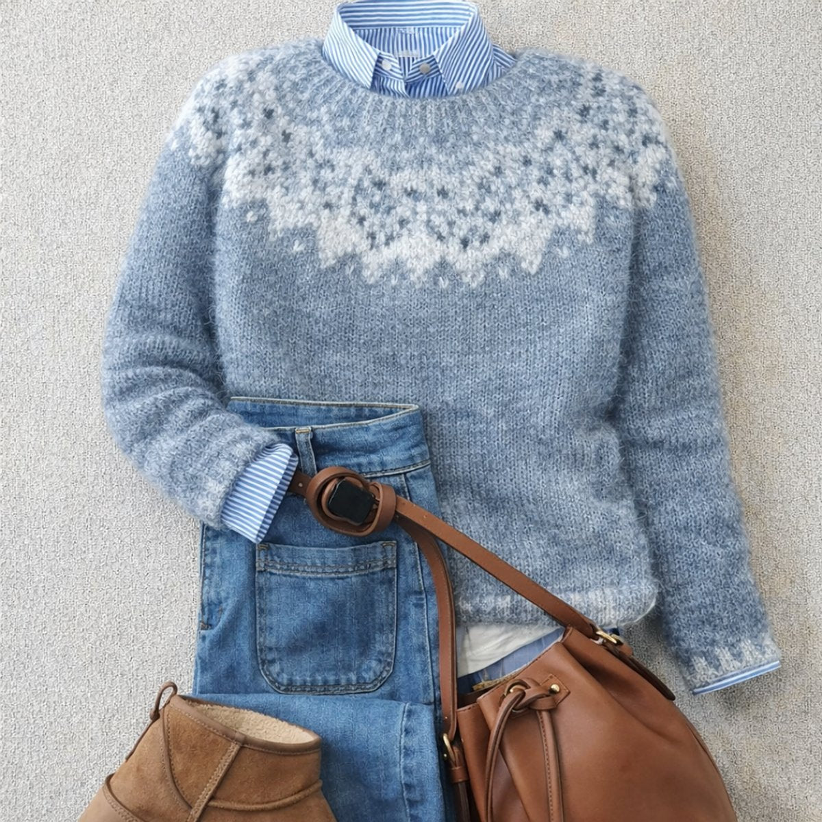 Women's Relaxed-Fit Nordic Fair Isle Knit Sweater - Blue