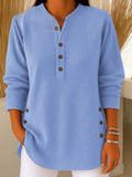 Women's Relaxed-Fit Ribbed Henley Longline Tunic Top - Blue