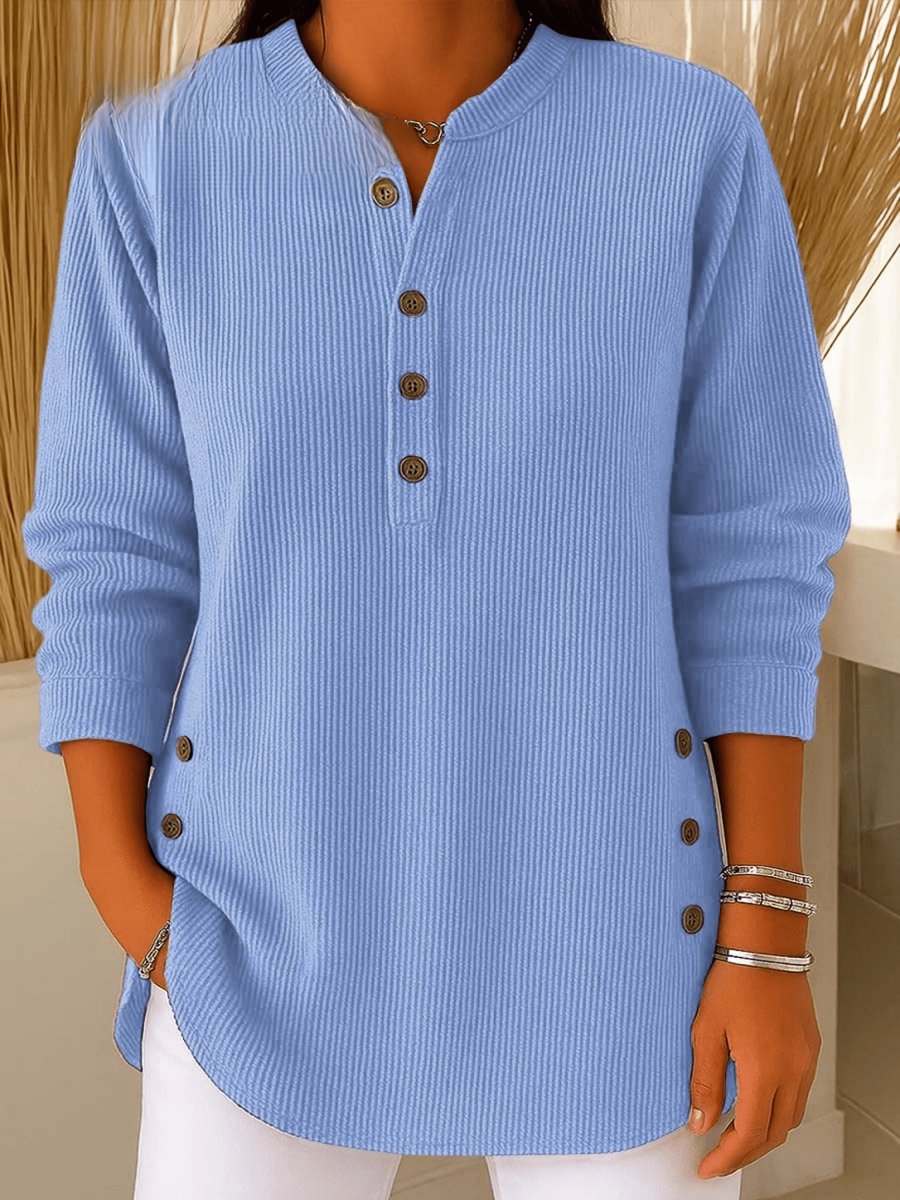 Women's Relaxed-Fit Ribbed Henley Longline Tunic Top - Blue