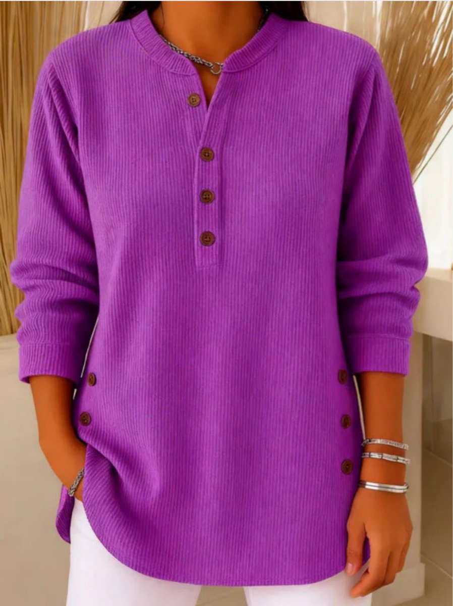 Women's Relaxed-Fit Ribbed Henley Longline Tunic Top - Purple