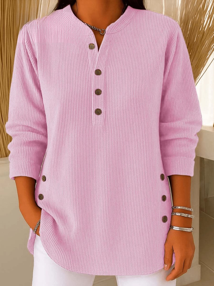 Women's Relaxed-Fit Ribbed Henley Longline Tunic Top - Pink
