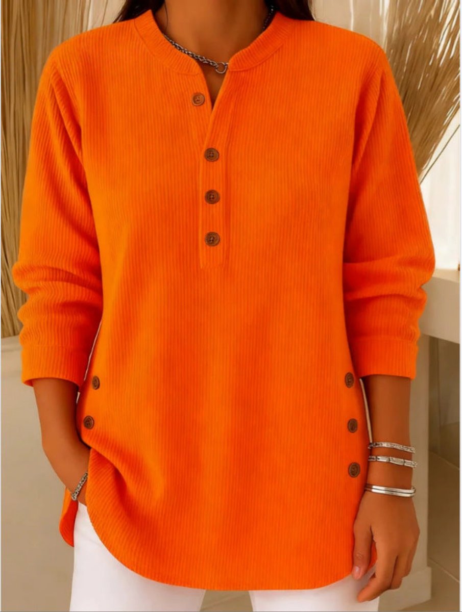 Women's Relaxed-Fit Ribbed Henley Longline Tunic Top - Orange