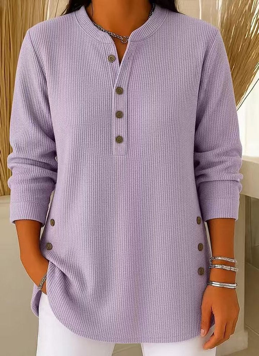 Women's Relaxed-Fit Ribbed Henley Longline Tunic Top - Lavender