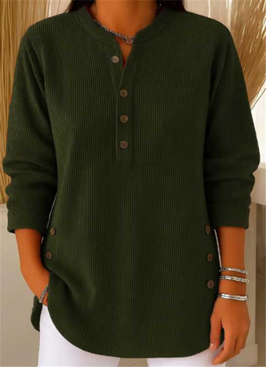 Women's Relaxed-Fit Ribbed Henley Longline Tunic Top - Dark Green