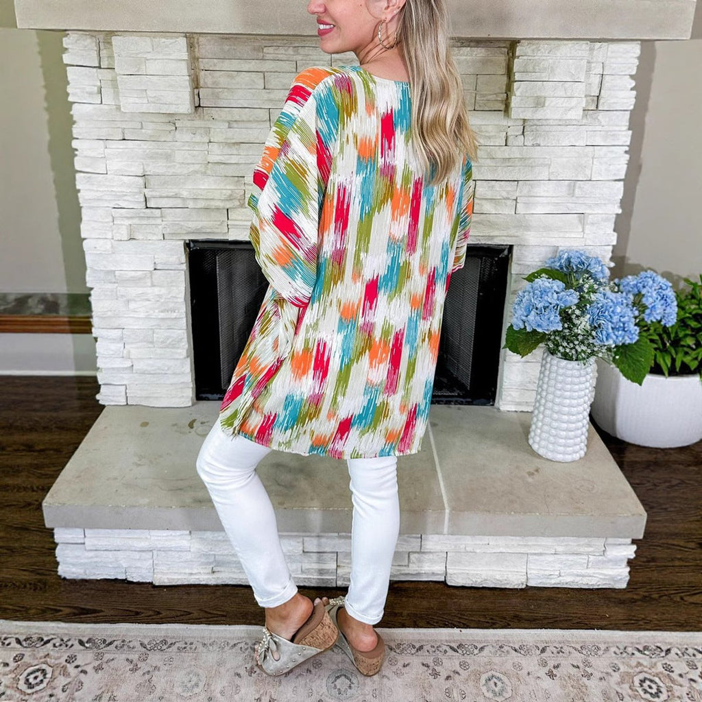 Women's Relaxed-Fit V-Neck Abstract Print Tunic Top
