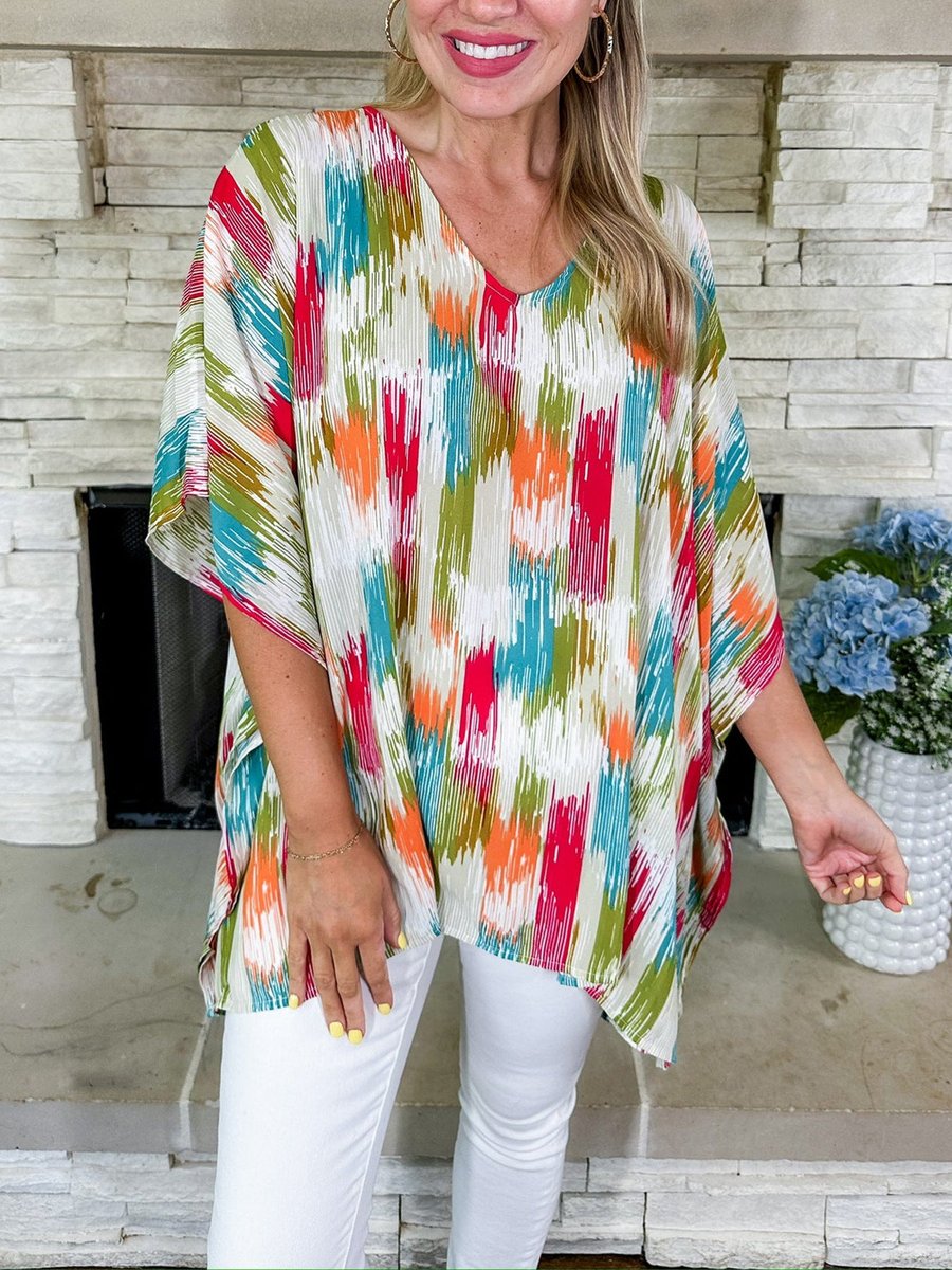Women's Relaxed-Fit V-Neck Abstract Print Tunic Top - Multicolor