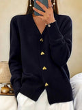 Women's Relaxed-Fit V-Neck Button-Front Knit Cardigan - Black