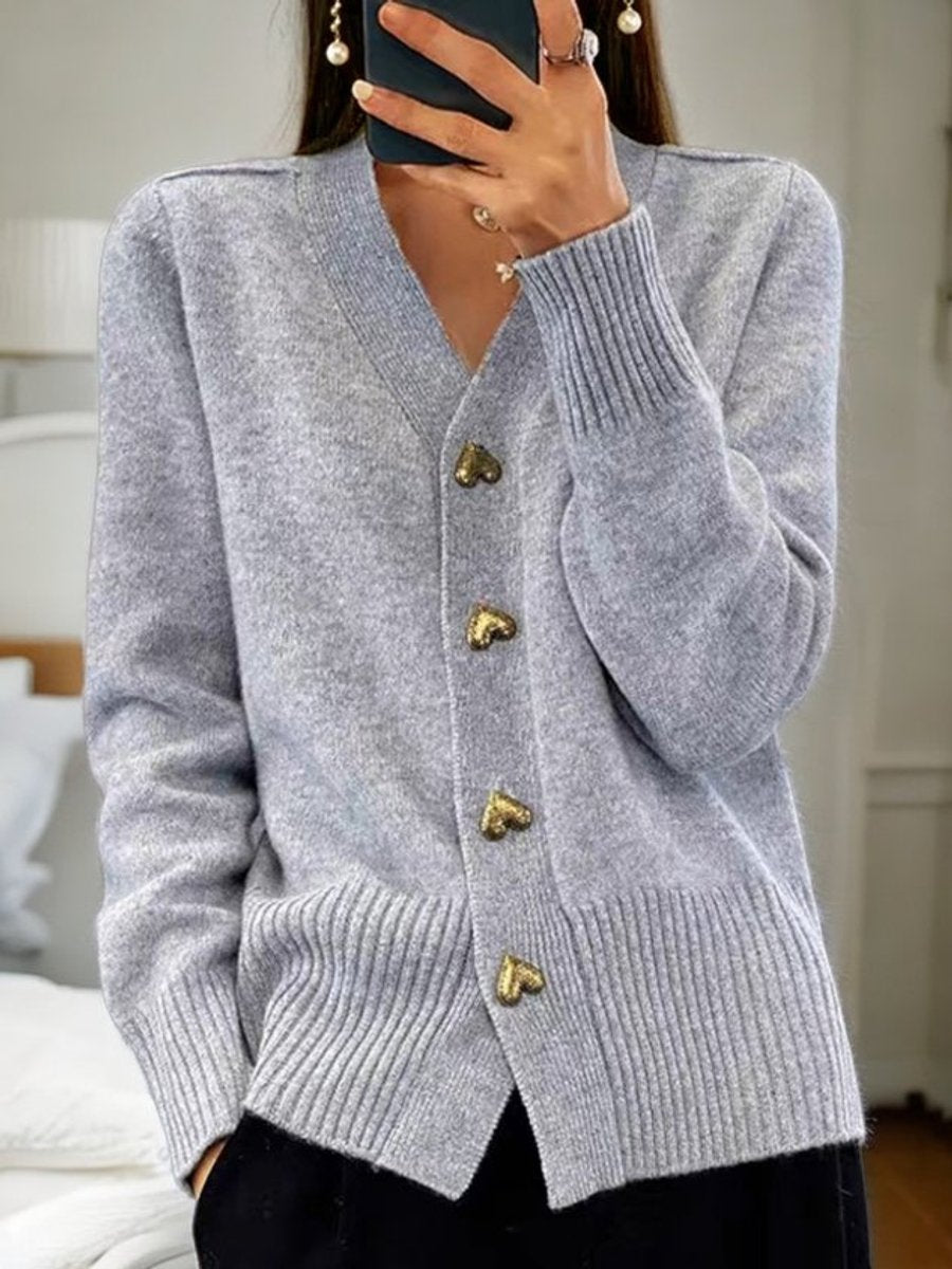 Women's Relaxed-Fit V-Neck Button-Front Knit Cardigan - Grey