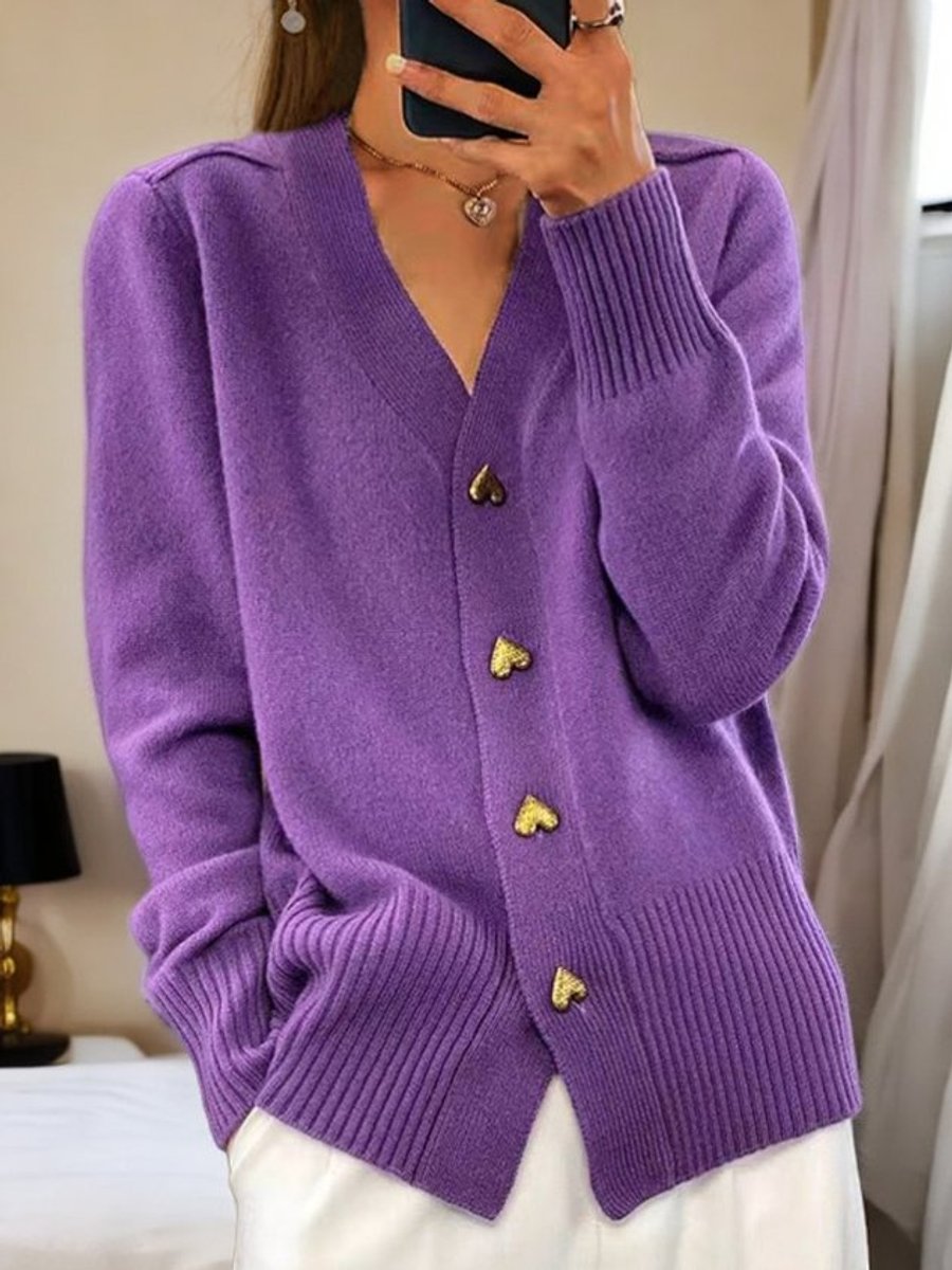 Women's Relaxed-Fit V-Neck Button-Front Knit Cardigan - Violet