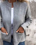 Women's Relaxed-Fit Zip-Up Ribbed Knit Cardigan Sweater - Gray