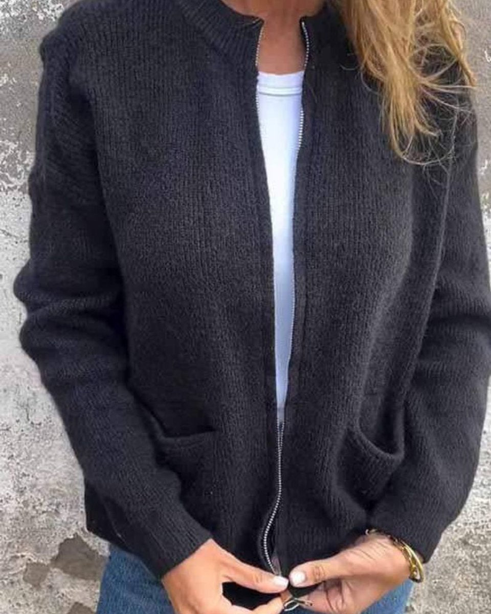 Women's Relaxed-Fit Zip-Up Ribbed Knit Cardigan Sweater